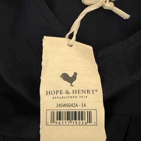 NWT Hope & Henry 100% Cotton Linen Blend Navy Blue Flutter Sleeve Tie Dress 14 - Picture 11 of 12